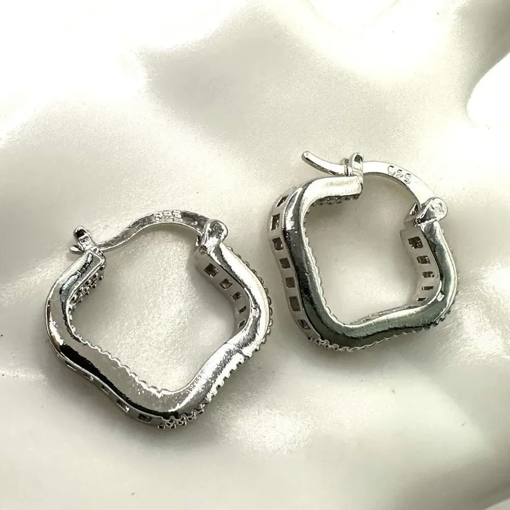 Silver tone rhinestone hoop earrings